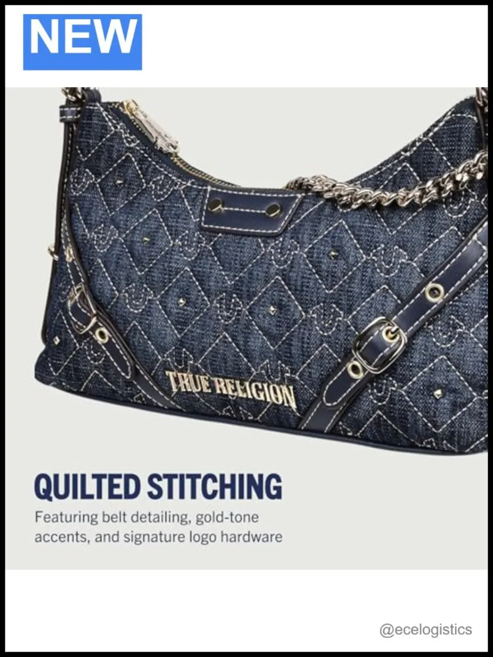 Studded Quilted Shoulder Bag with Adjustable Strap & Chain Handle